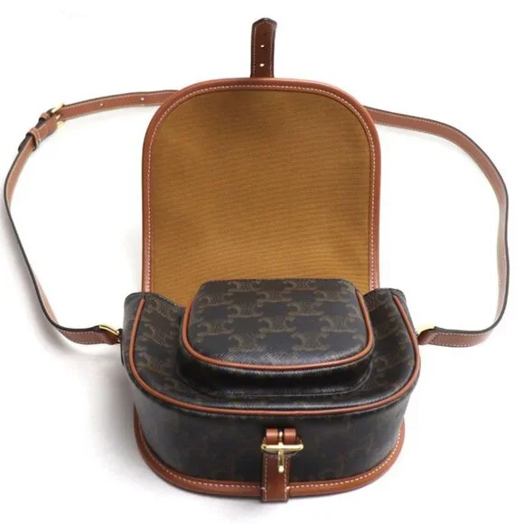 Celine Triomphe Folco Medium Shoulder Bag Brown Tan bzj.04 lu - Picture 3 of 6